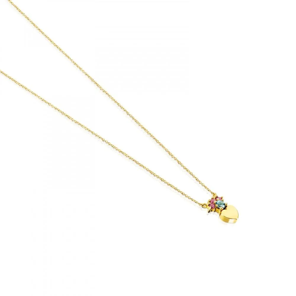 Tous Gold Real Sisy heart Necklace with Gemstones 812452050