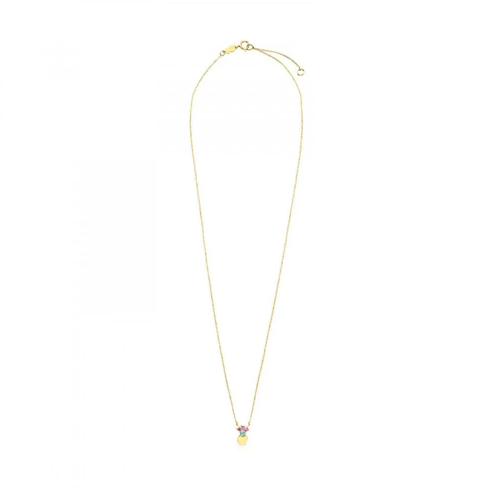 Tous Gold Real Sisy heart Necklace with Gemstones 812452050