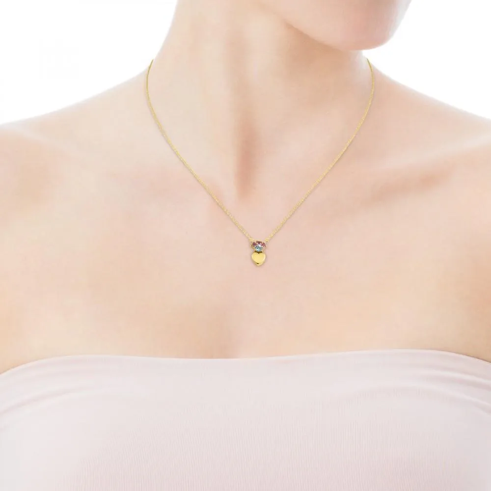 Tous Gold Real Sisy heart Necklace with Gemstones 812452050