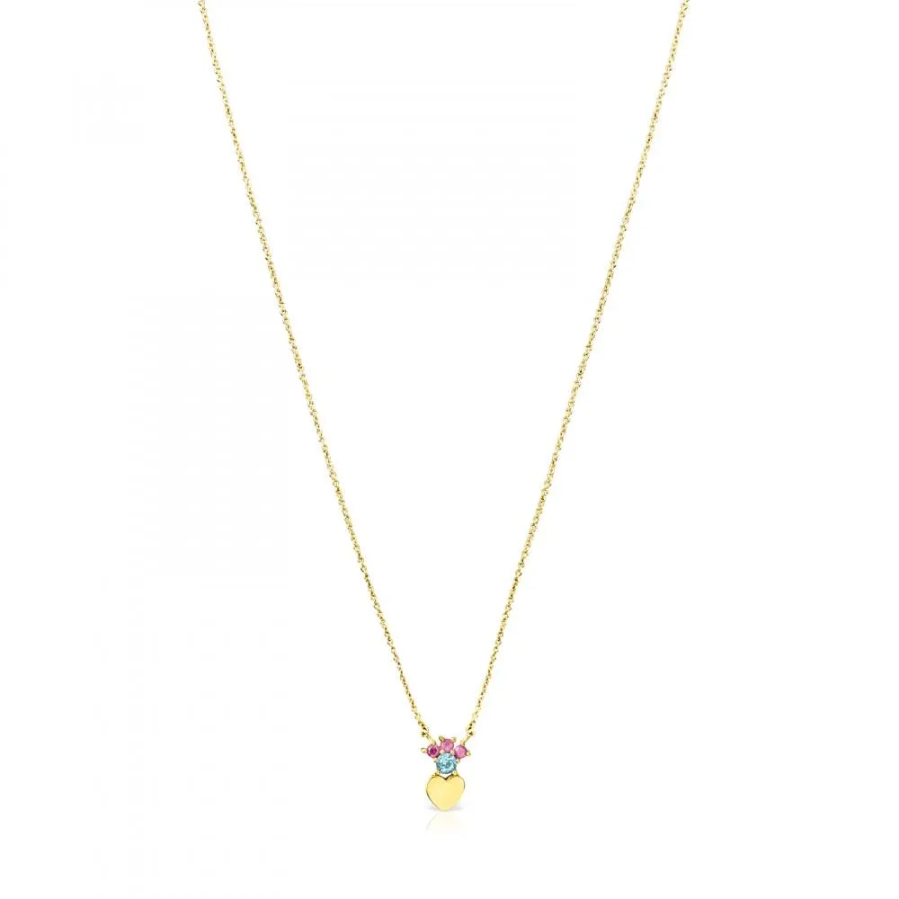 Tous Gold Real Sisy heart Necklace with Gemstones 812452050