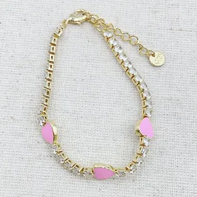 Treasure Jewels Crystal Heart Bracelet in Light Pink Acrylic