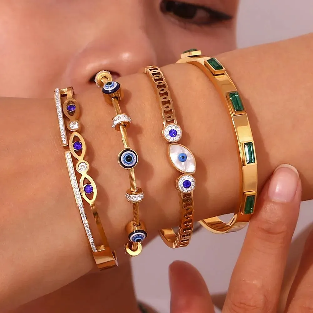 Trendy Gold-Plated Geometric Bangles – Hypoallergenic Women's Jewelry