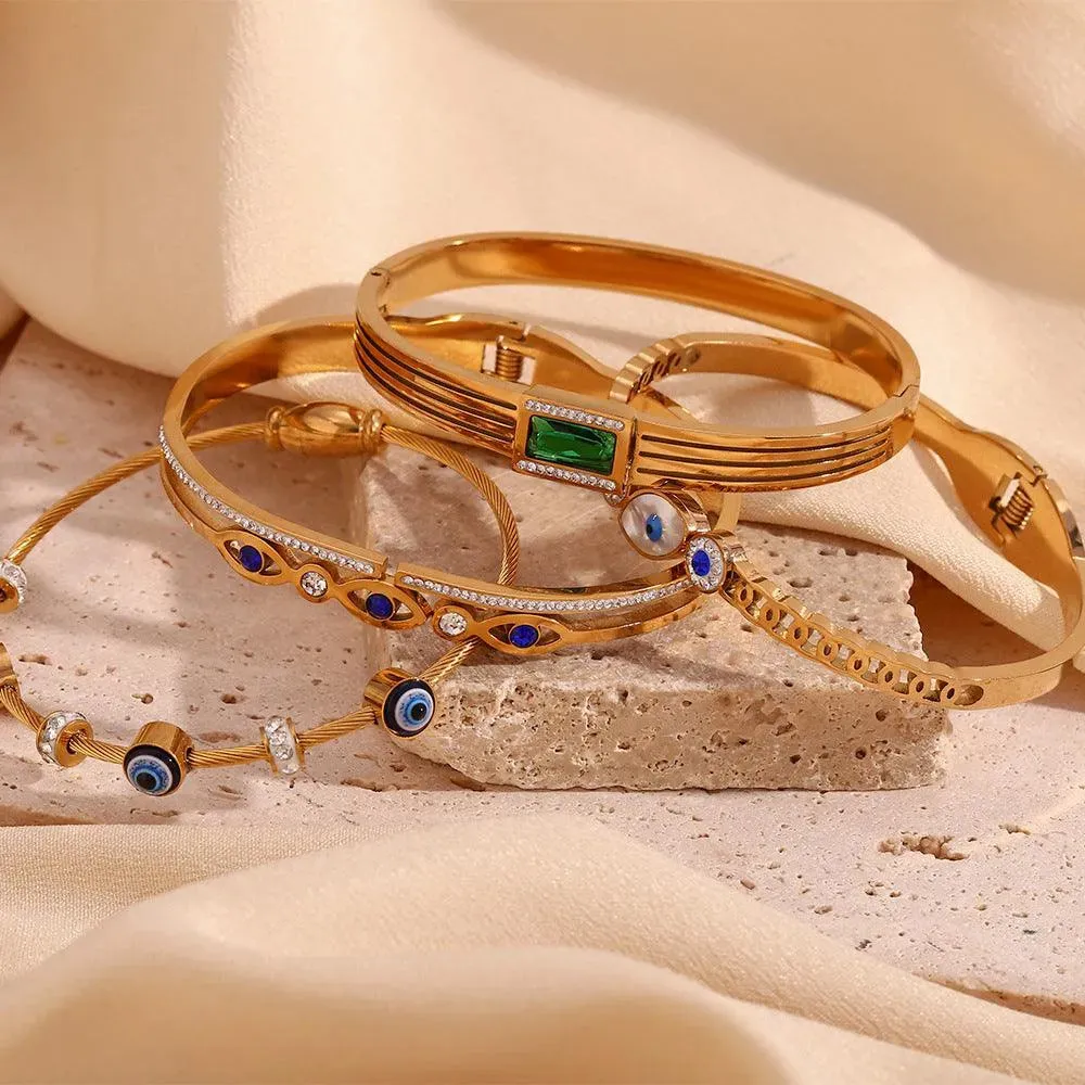 Trendy Gold-Plated Geometric Bangles – Hypoallergenic Women's Jewelry