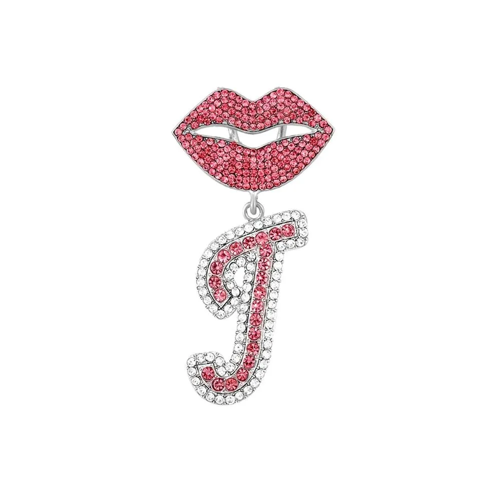 Trendy Pink Cuban Chain Rhinestone Letter Pendant Necklace