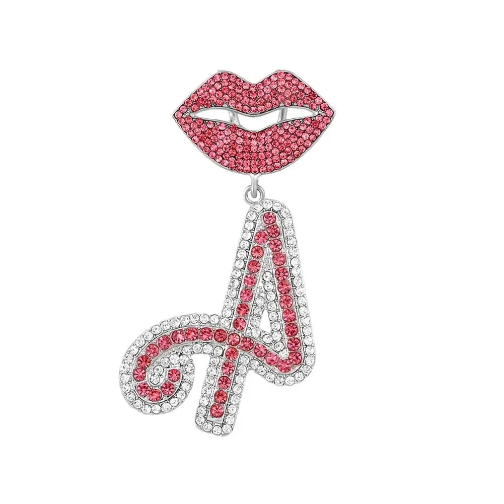 Trendy Pink Cuban Chain Rhinestone Letter Pendant Necklace