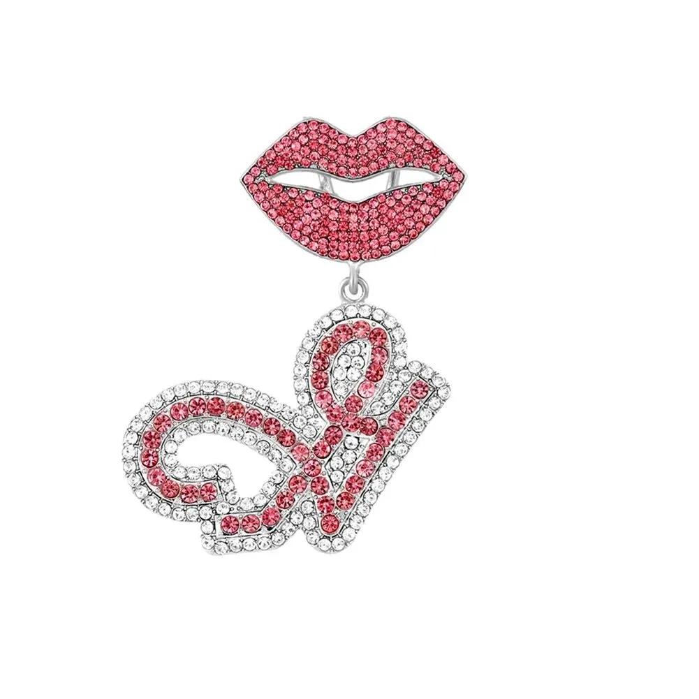 Trendy Pink Cuban Chain Rhinestone Letter Pendant Necklace