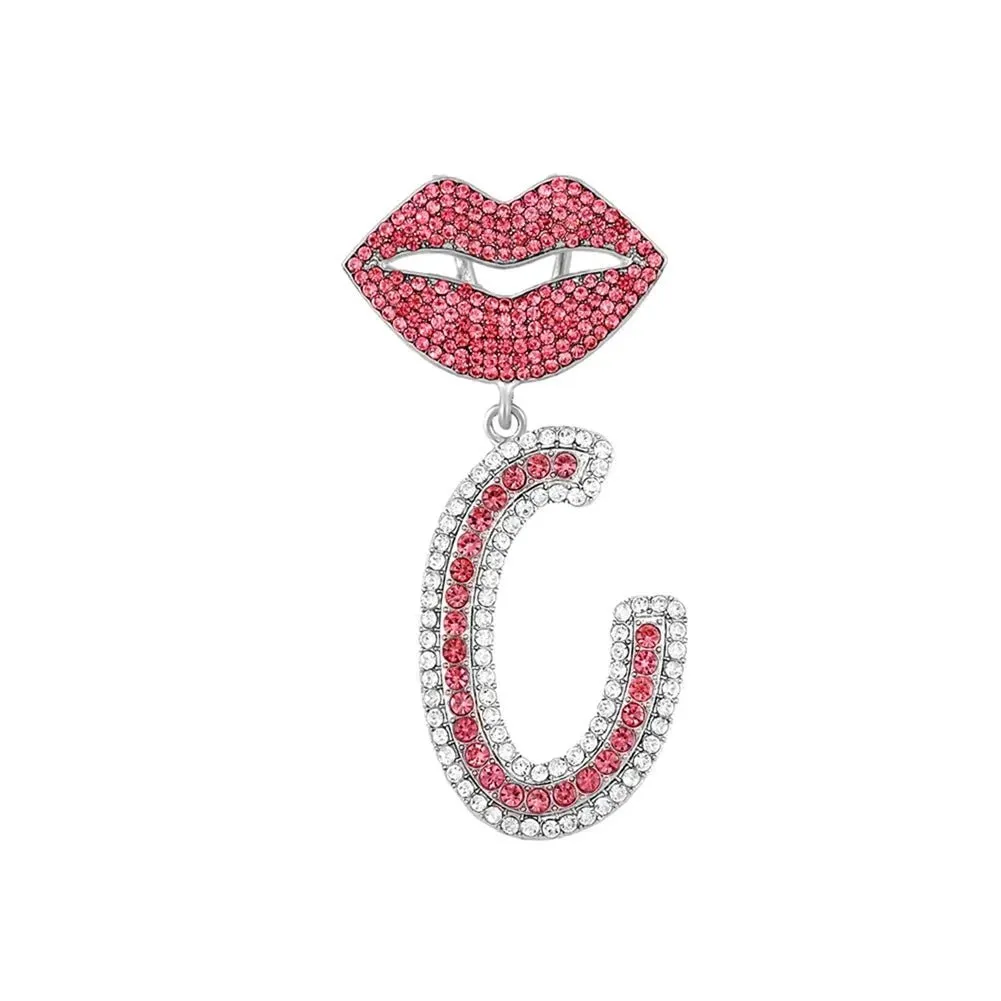 Trendy Pink Cuban Chain Rhinestone Letter Pendant Necklace