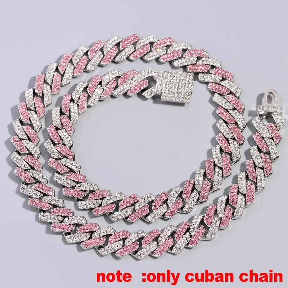 Trendy Pink Cuban Chain Rhinestone Letter Pendant Necklace