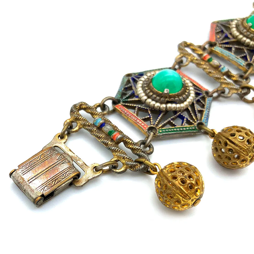 【USA輸入】ヴィンテージ トライバル カボション フィリグリー ブレスレット/Vintage Tribal Cabochon Filigree Bracelet