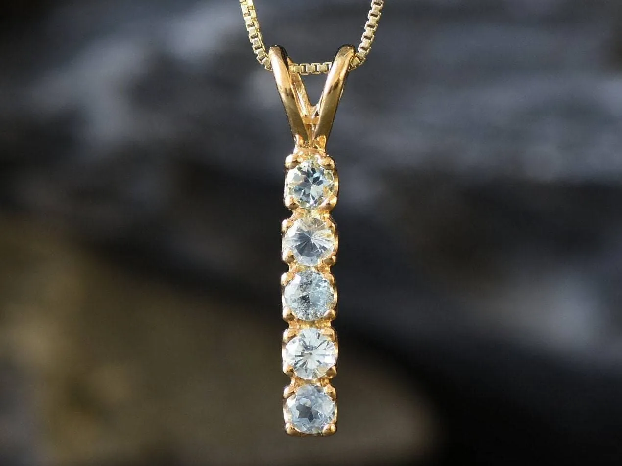 Vertical Topaz Pendant - Natural Blue Topaz Necklace, Gold Blue Topaz Pendant