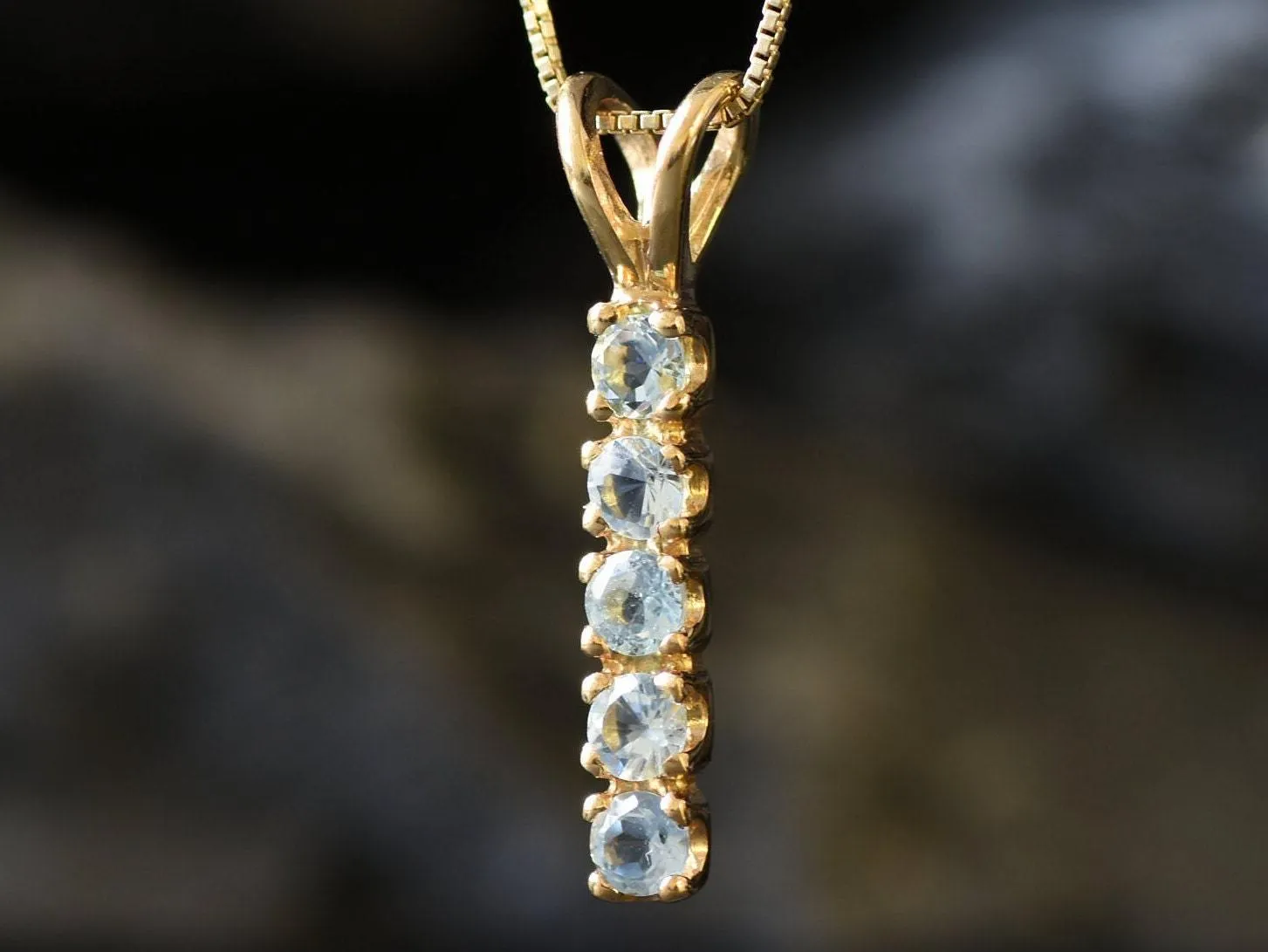 Vertical Topaz Pendant - Natural Blue Topaz Necklace, Gold Blue Topaz Pendant