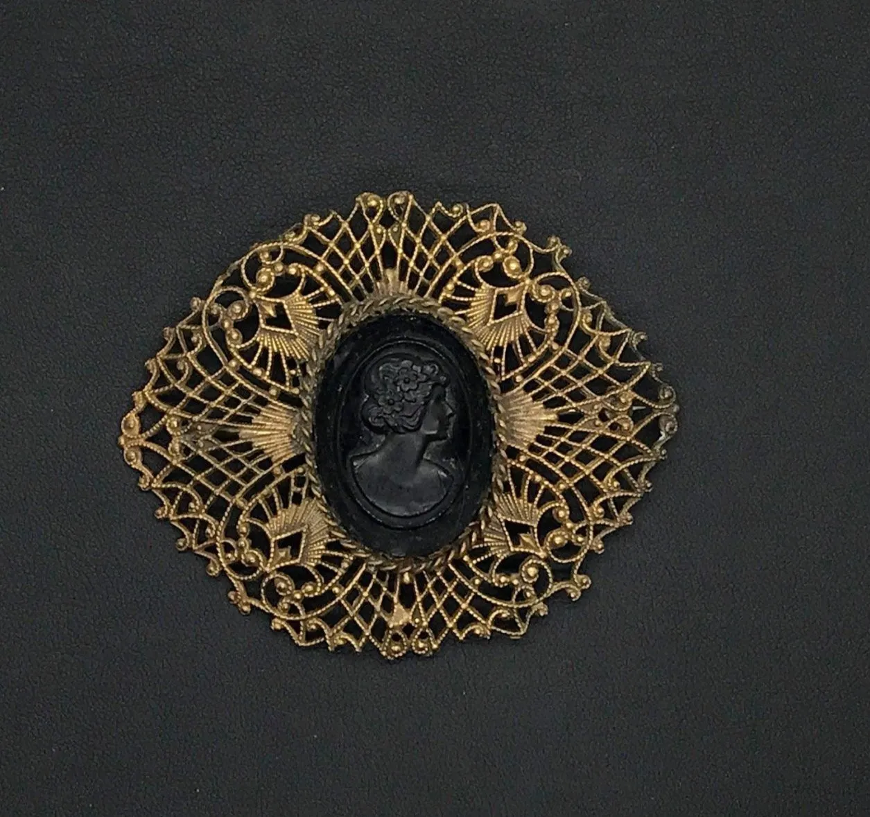 Vintage Cameo Brooch in Lacy Intricate Setting