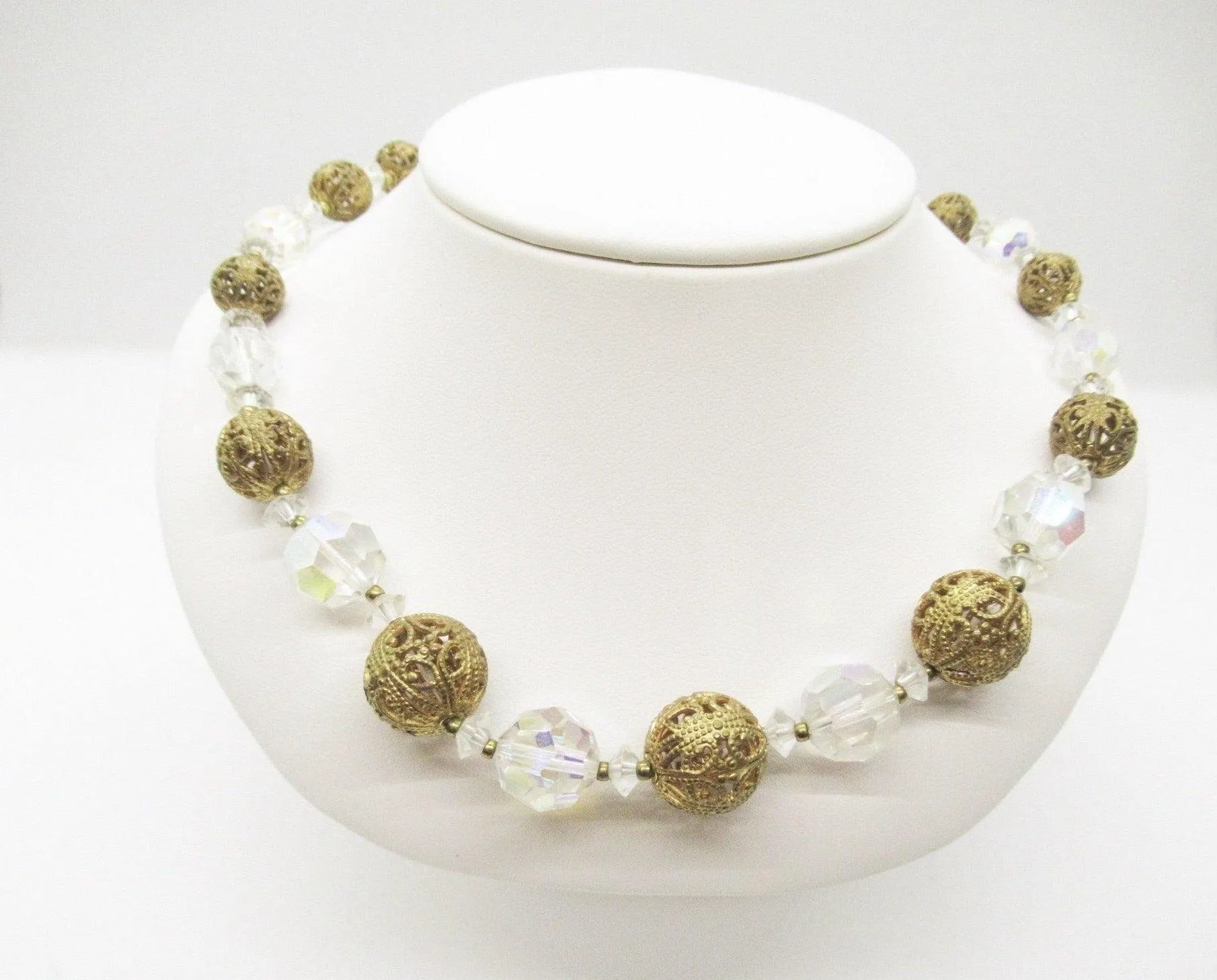 Vintage Choker with Gold Filigree and Aurora Borealis Beads