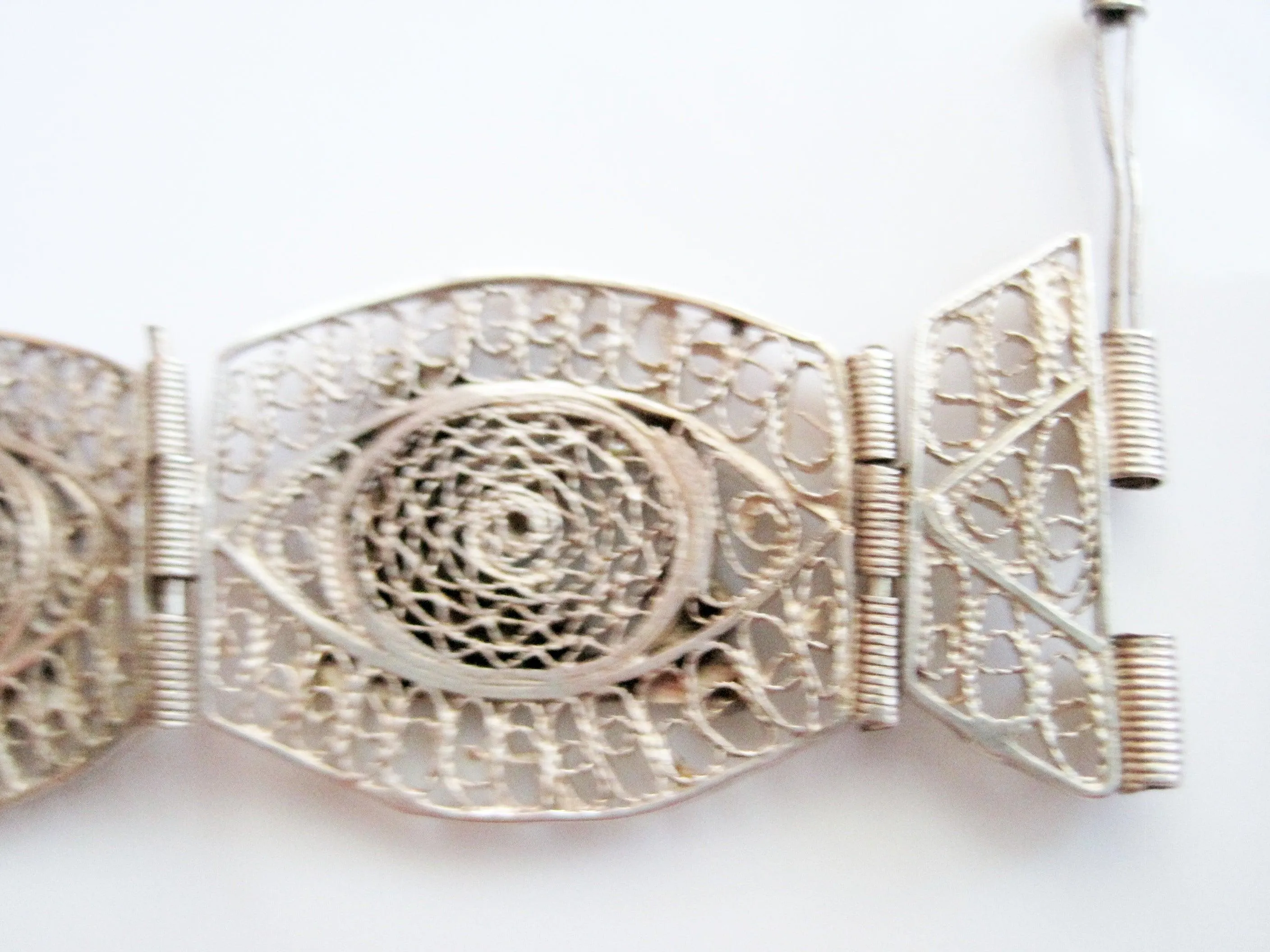 Vintage Egyptian Silver Filigree Panel Bracelet