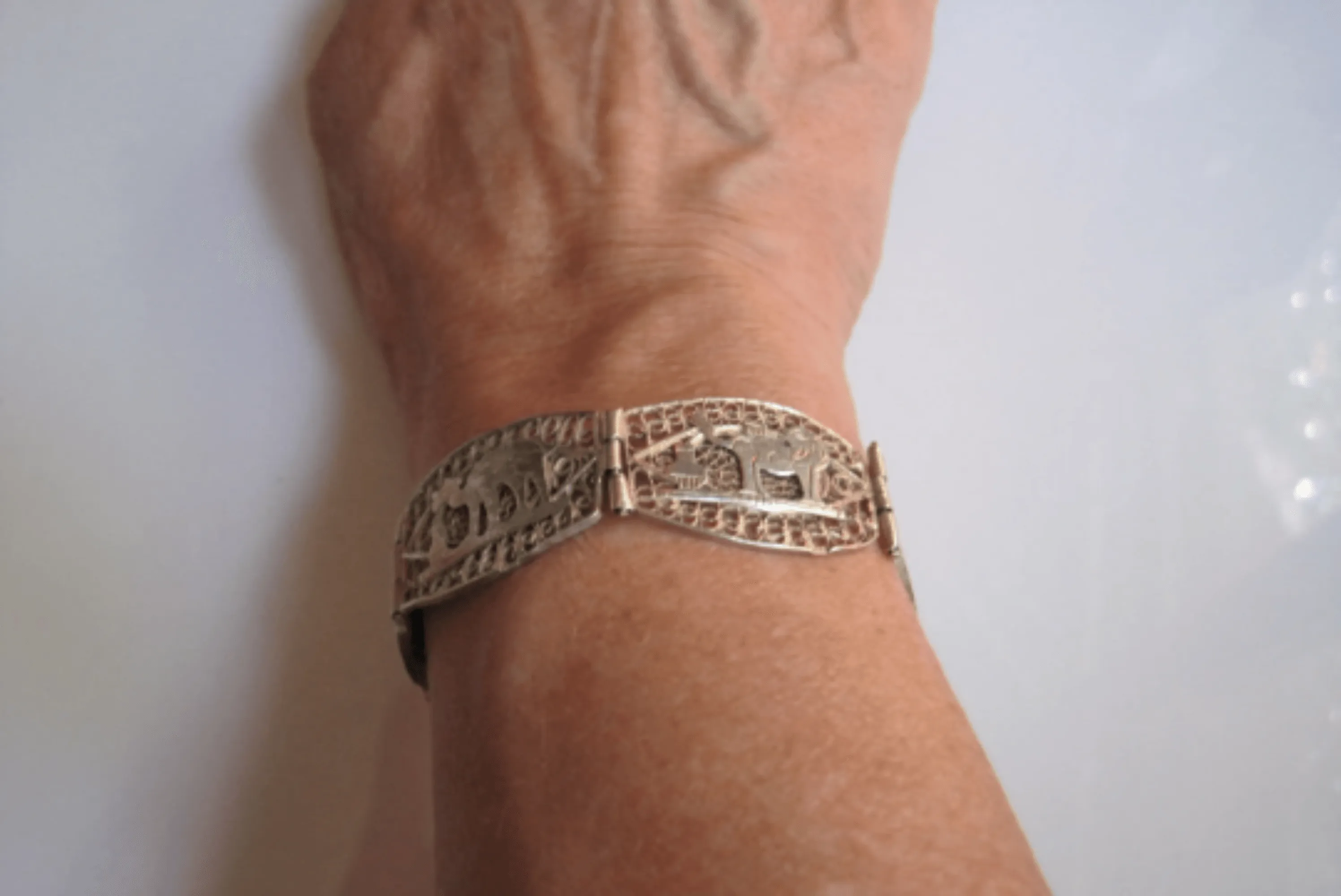 Vintage Egyptian Silver Filigree Panel Bracelet