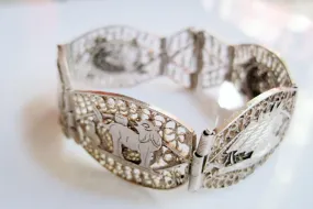 Vintage Egyptian Silver Filigree Panel Bracelet