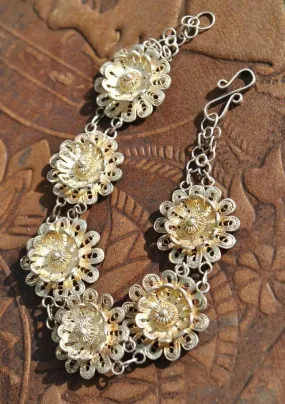 Vintage Gold Washed Silver Filigree Bracelet • 925 silver • Daisy Chain • Cannetille