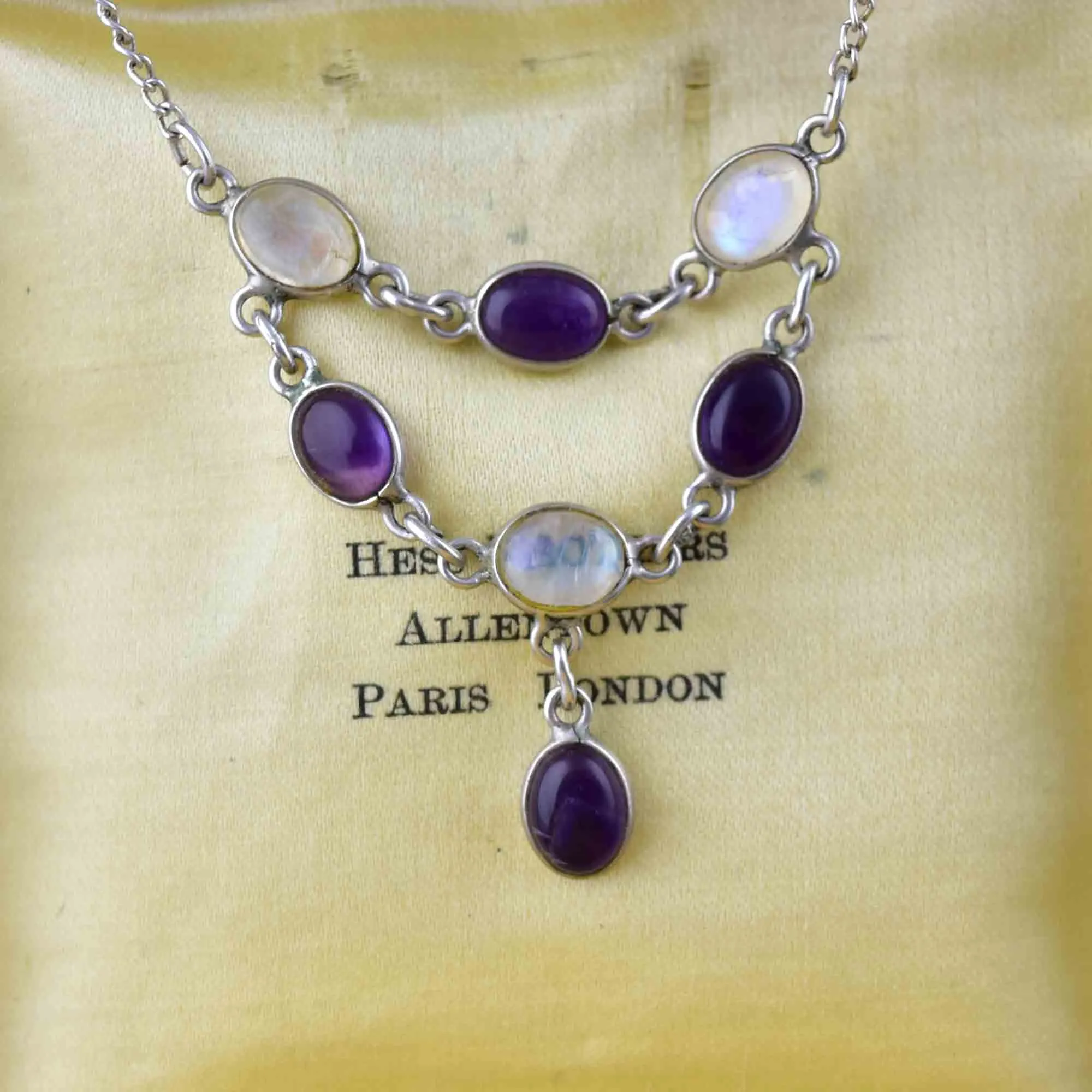 Vintage Silver Amethyst Moonstone Bib Drop Necklace