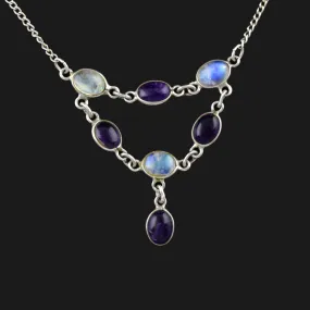 Vintage Silver Amethyst Moonstone Bib Drop Necklace