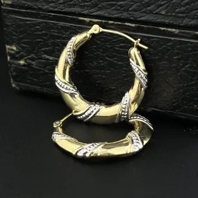 Vintage Solid 14K Gold Twisted Braid Hoop Earrings