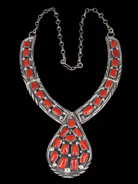 Vintage Sterling Silver Coral Hinged Cluster Necklace