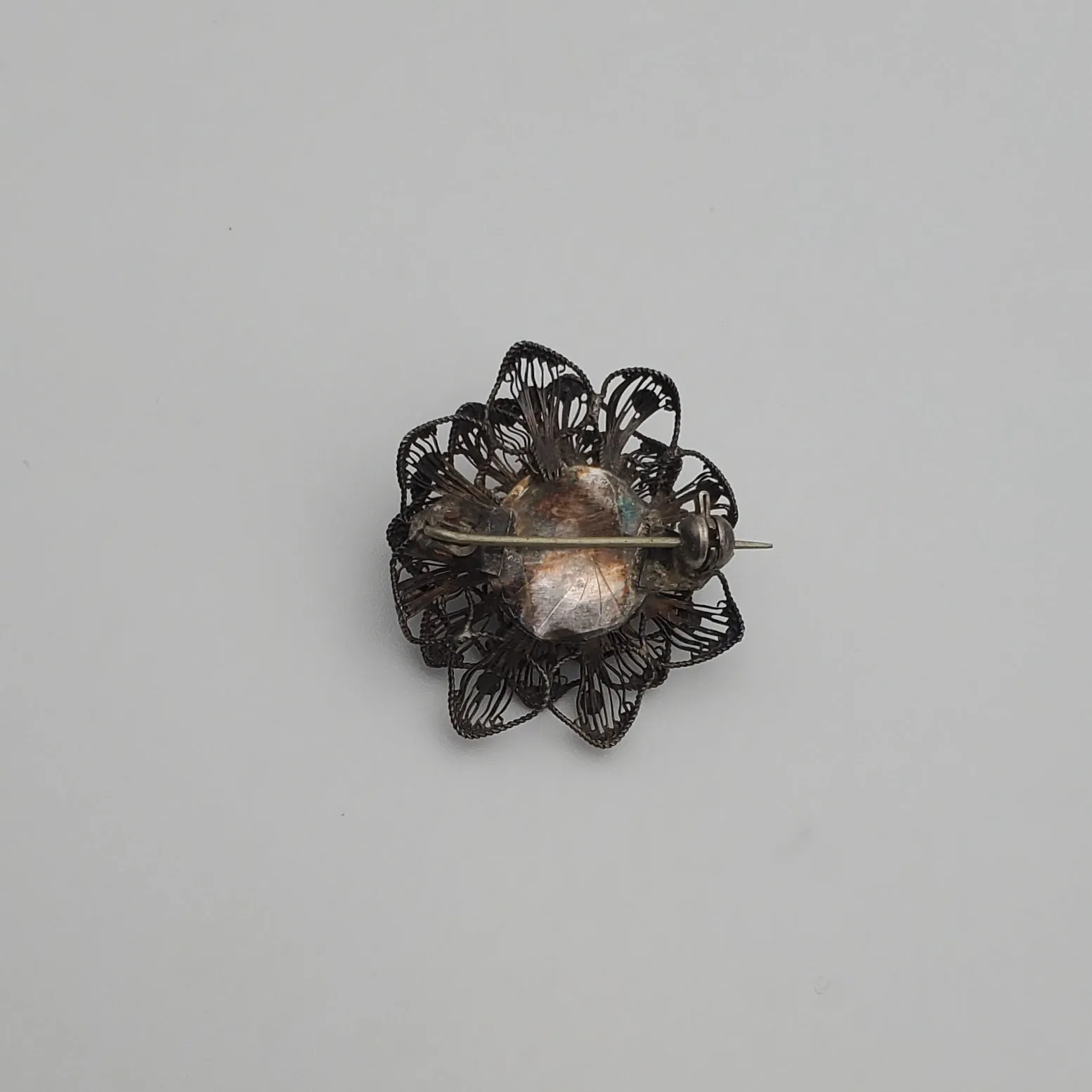 Vintage Sterling Silver Filigree Flower Brooch