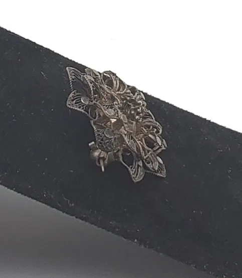 Vintage Sterling Silver Filigree Flower Brooch