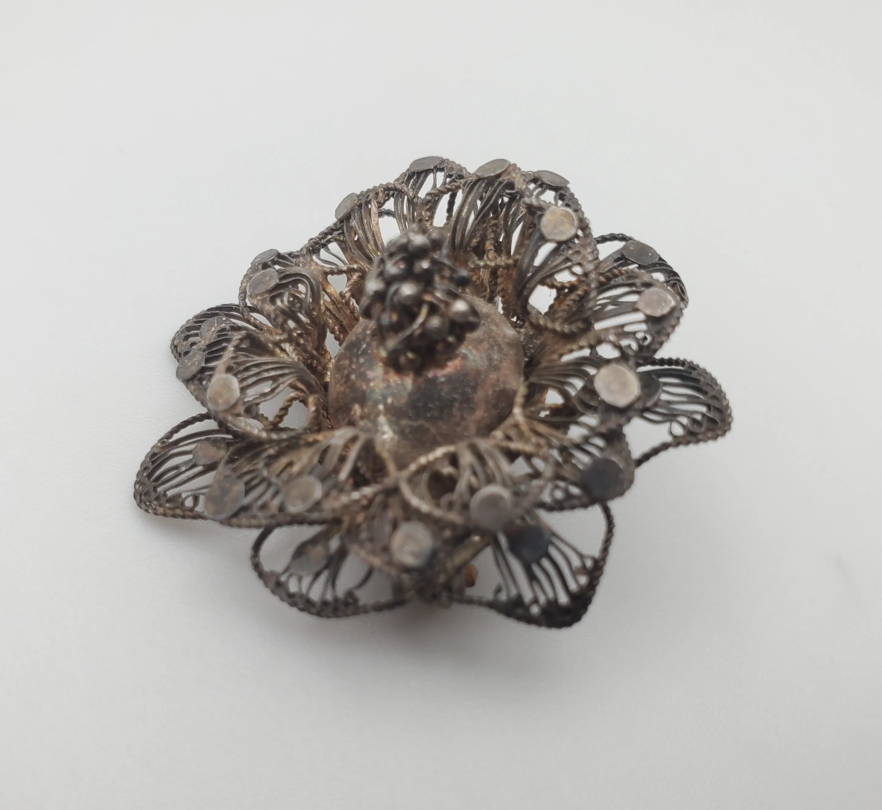 Vintage Sterling Silver Filigree Flower Brooch