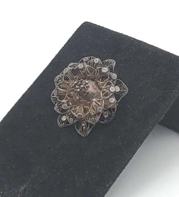 Vintage Sterling Silver Filigree Flower Brooch