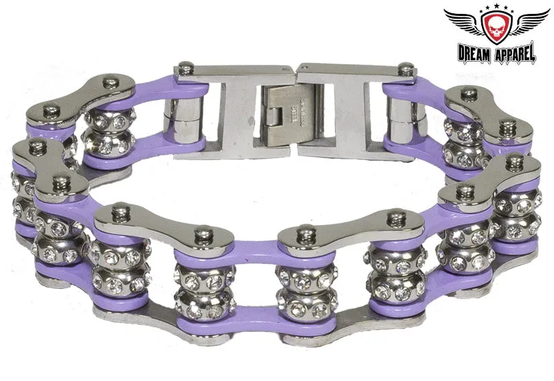 Violet Motorcycle Chain Bracelet with Gemstones