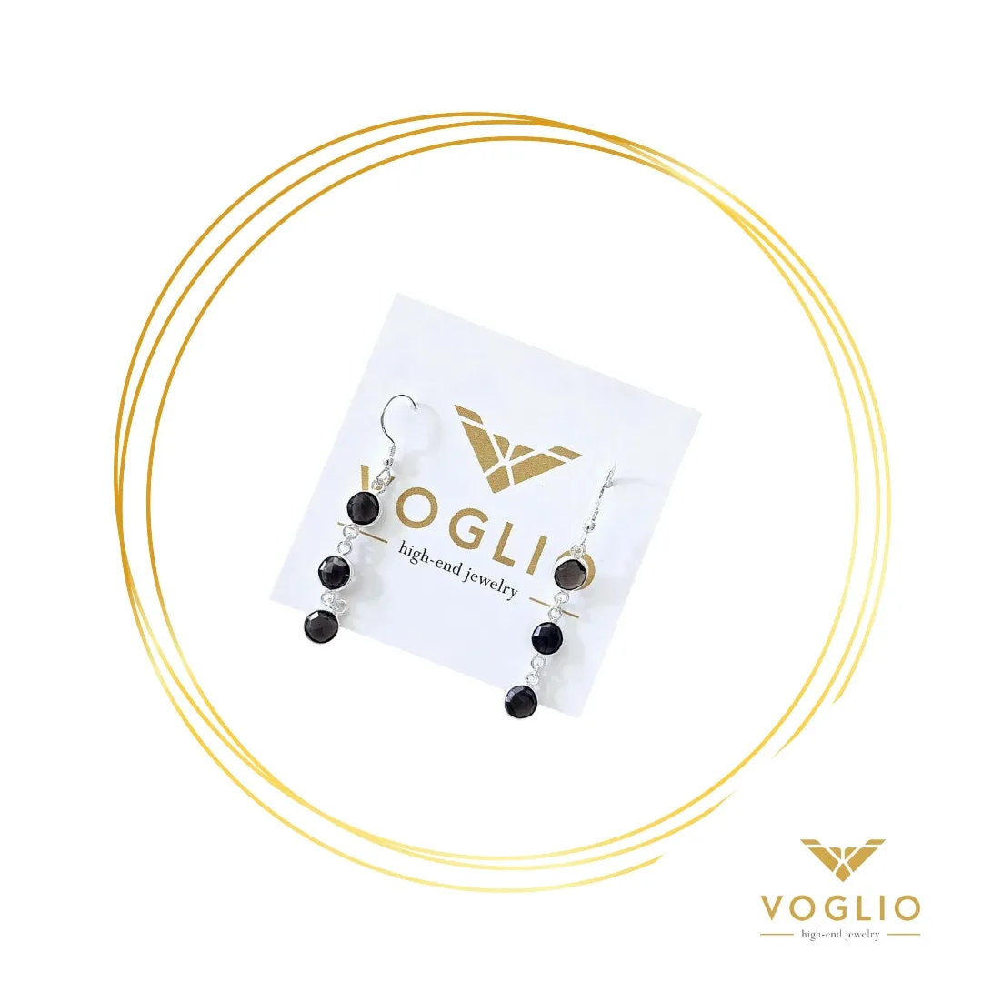 VOGLIO: 3 Gemstone Smoky Quartz Sterling Silver Earrings