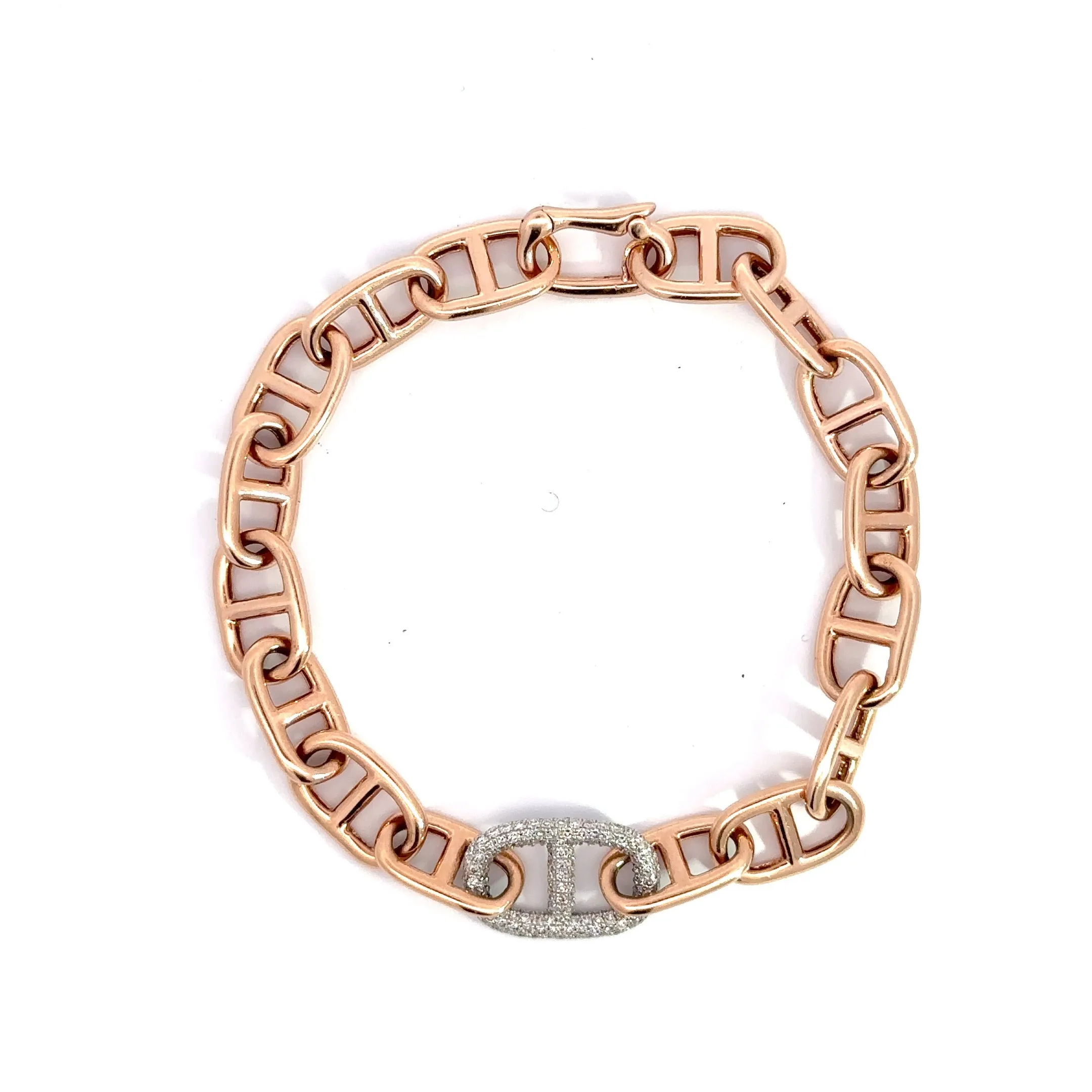 WD750 14kt gold large link with .70ct pave set diamond link in middle bracelet