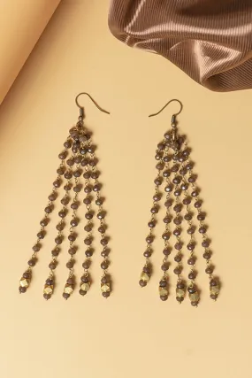 Whe Brown Dyed Semi-precious Quartz Stone and Dokra Brass Earring