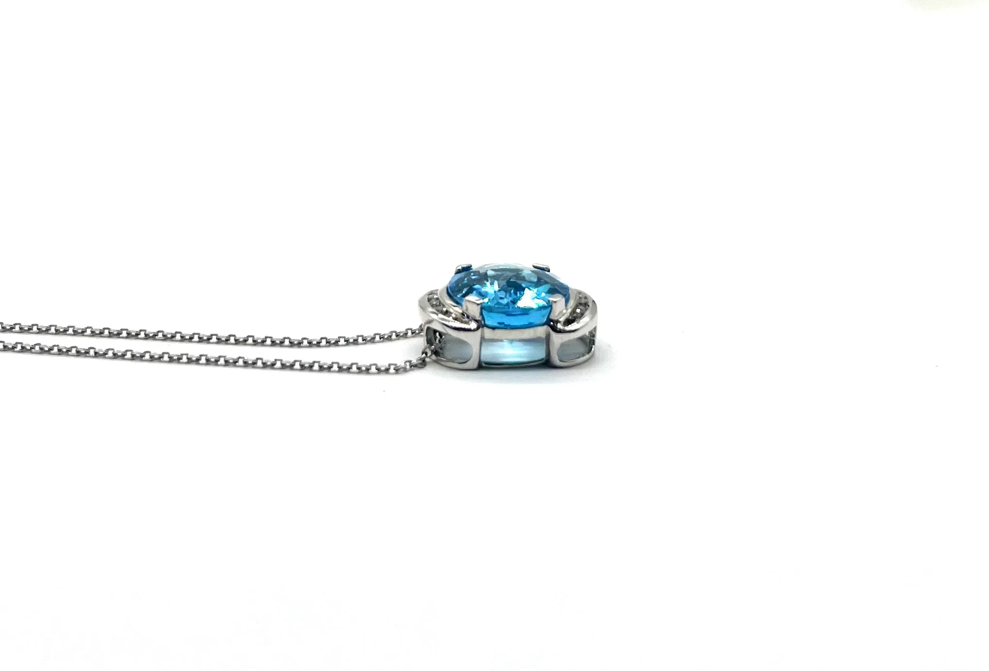 White Gold Blue Topaz and Diamond Necklace