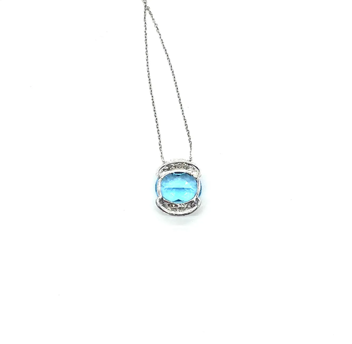 White Gold Blue Topaz and Diamond Necklace