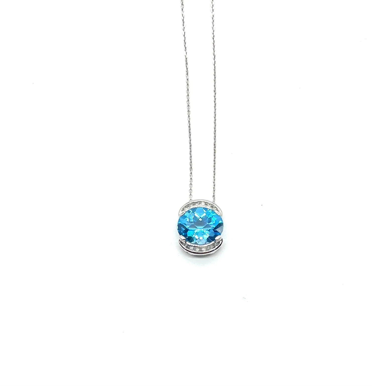 White Gold Blue Topaz and Diamond Necklace