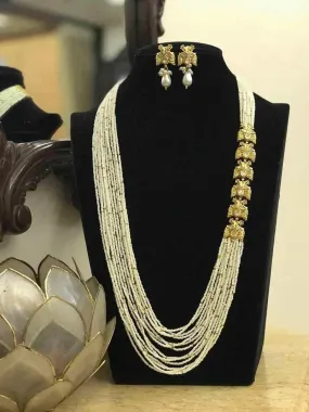 White Moti Kundan Beaded Long Necklace Set