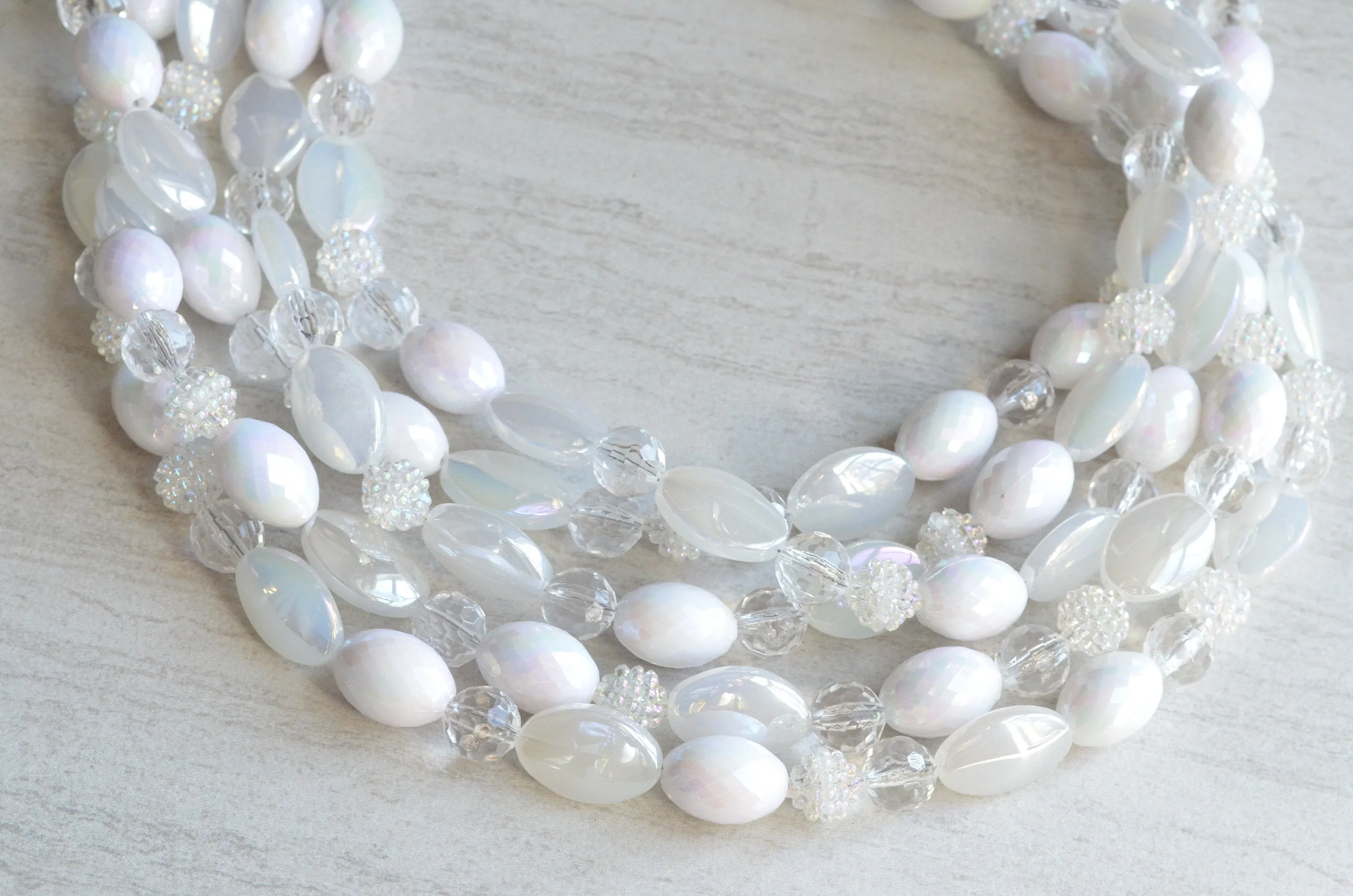 White Statement Necklace Acrylic Beaded Necklace Bridal Jewelry