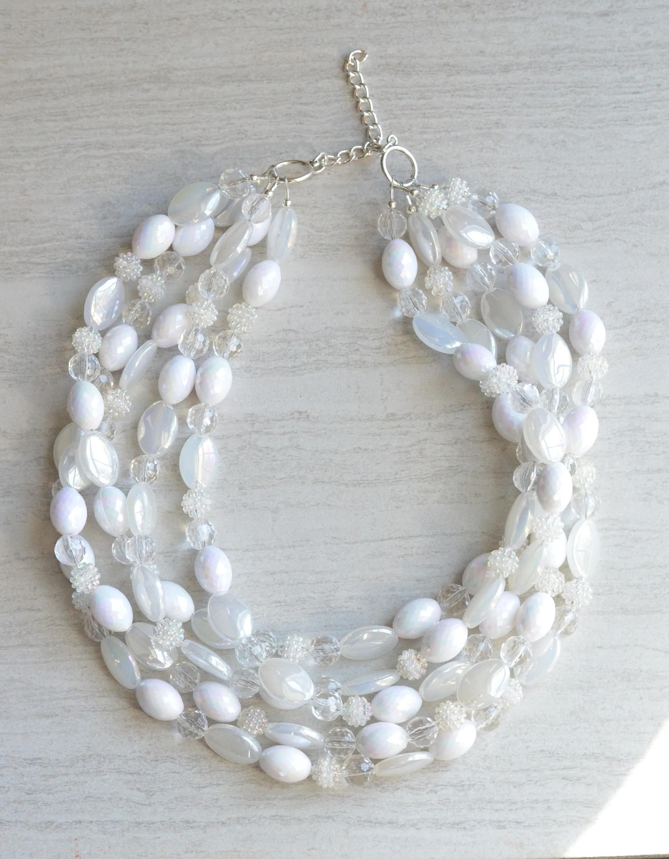 White Statement Necklace Acrylic Beaded Necklace Bridal Jewelry