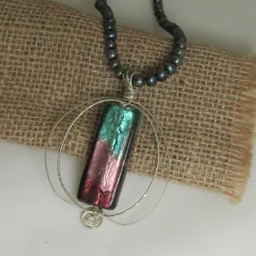 Wire Wrap Handmade Artisan Bead Pendant on Pearl Necklace