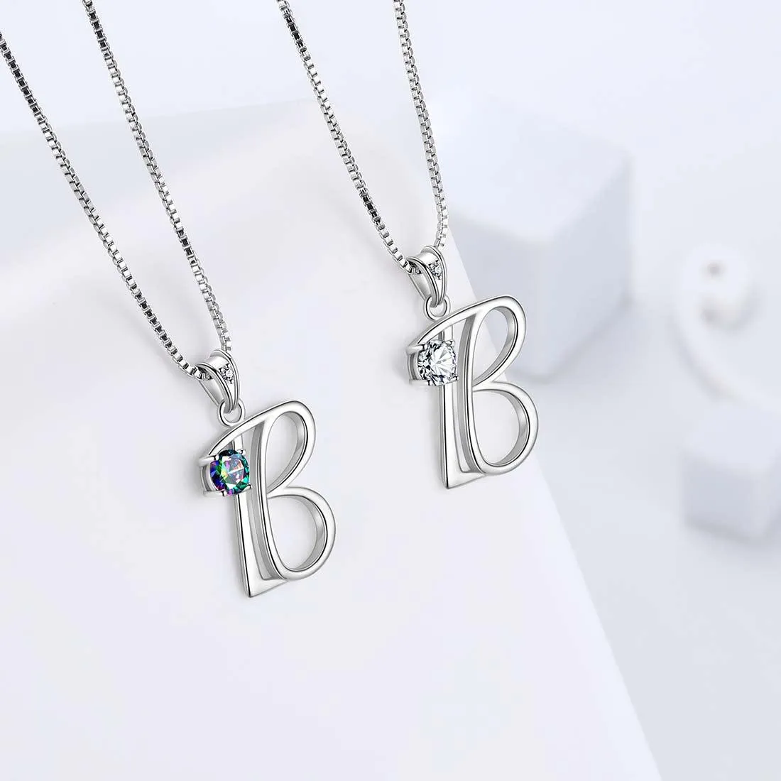 Women Initial B Letter Pendant Necklace Girl Name Jewelry Gift 925 Sterling Silver