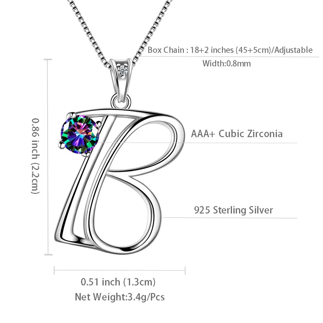 Women Initial B Letter Pendant Necklace Girl Name Jewelry Gift 925 Sterling Silver