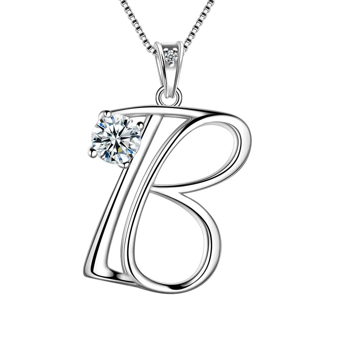 Women Initial B Letter Pendant Necklace Girl Name Jewelry Gift 925 Sterling Silver