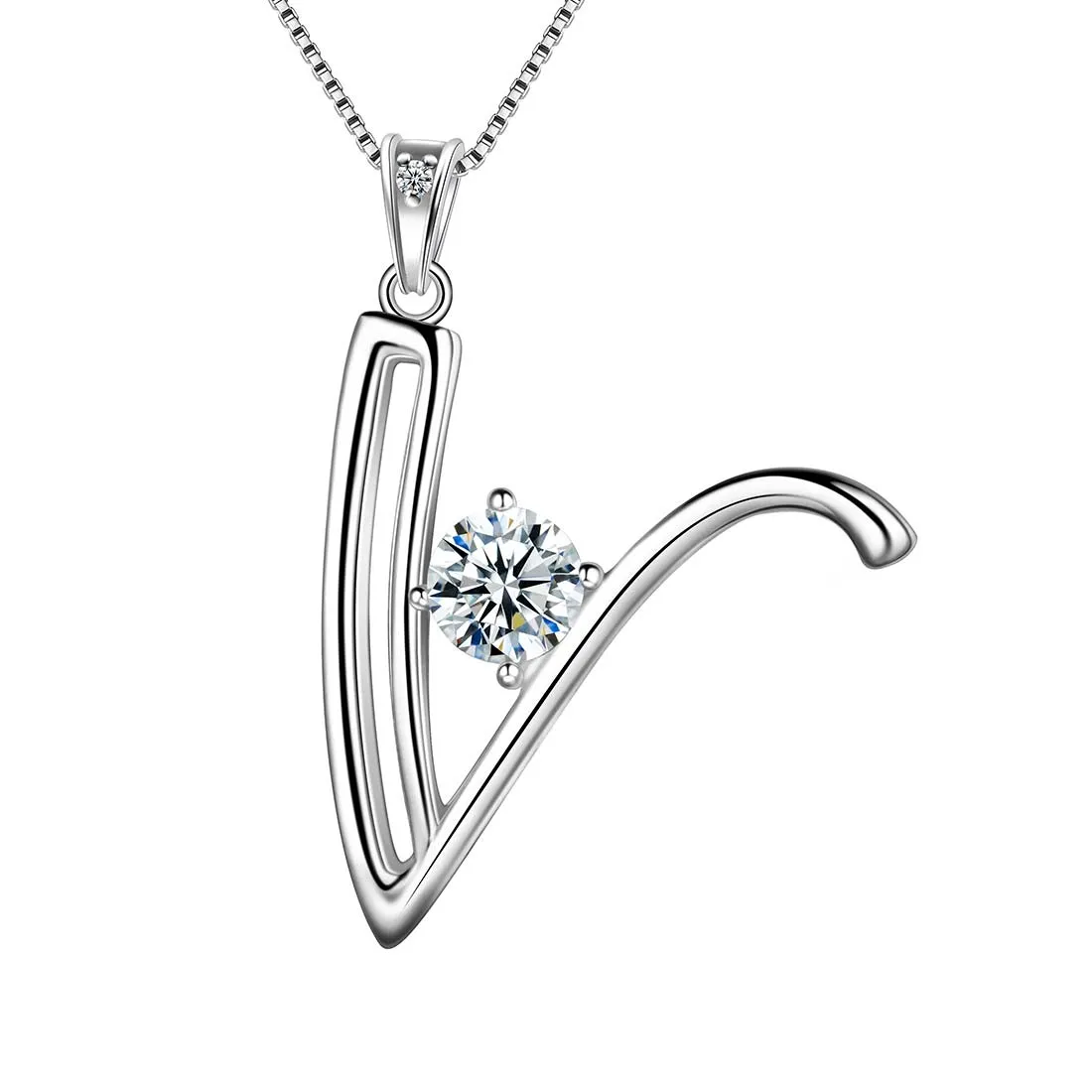 Women Initial V Letter Pendant Necklace Girl Name Jewelry Gift 925 Sterling Silver