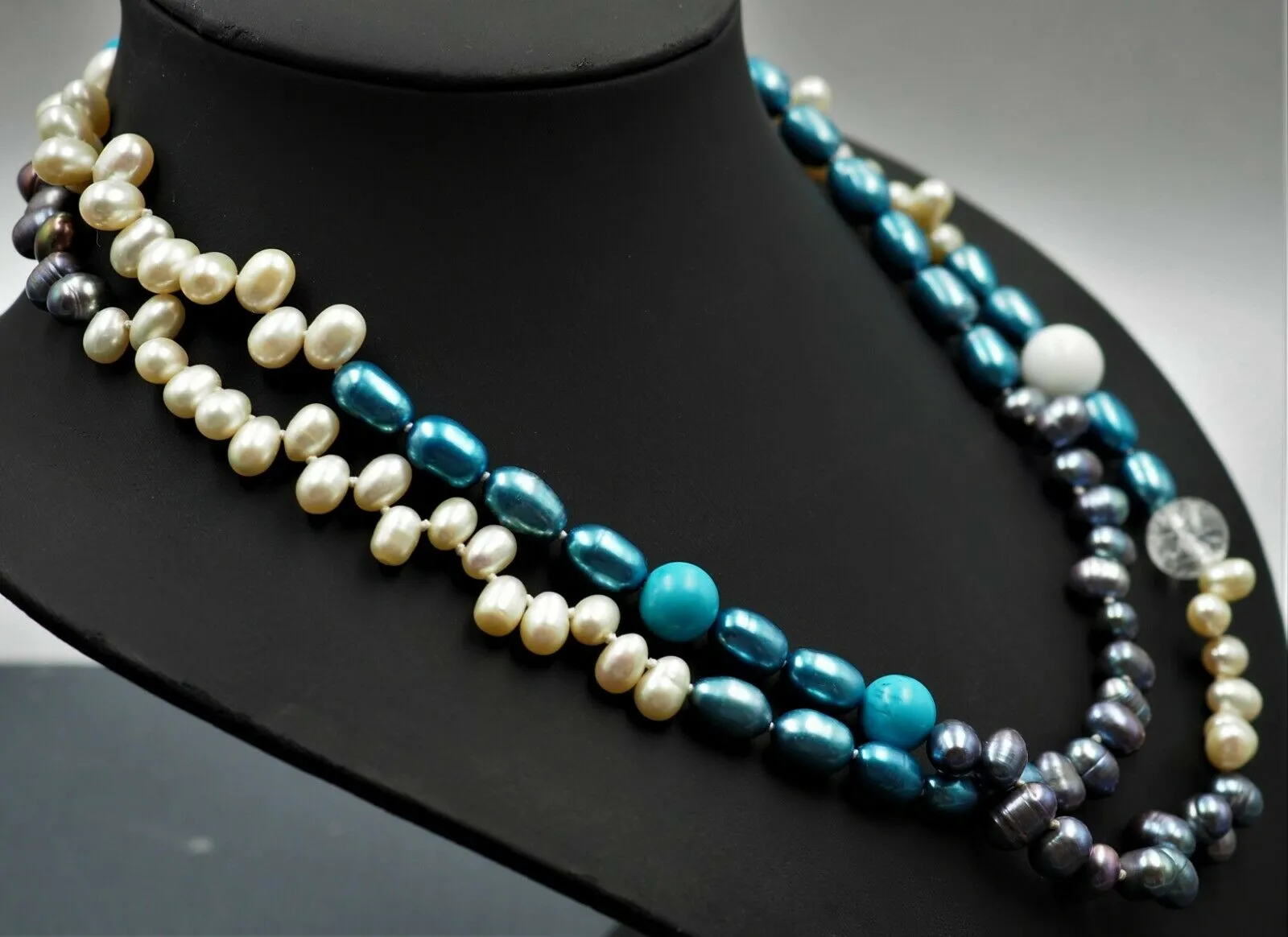 Womens Necklace Freshwater Pearls Dyed Pearls & Glass Knotted Vintage Jewellery