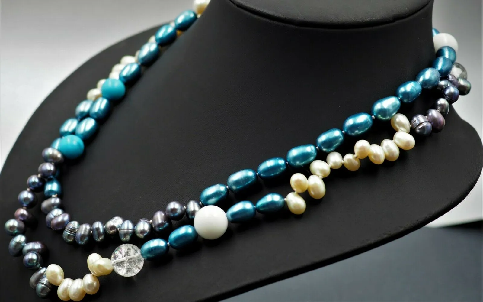 Womens Necklace Freshwater Pearls Dyed Pearls & Glass Knotted Vintage Jewellery