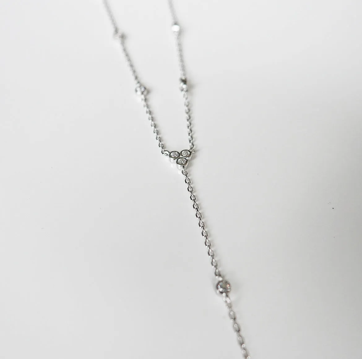 Y Lariat three Bezel Bubble Diamond CZ Fashionista .925 Sterling Silver Necklace