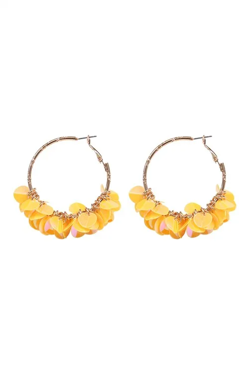 Yellow Sequin Dangle Hoop Earrings