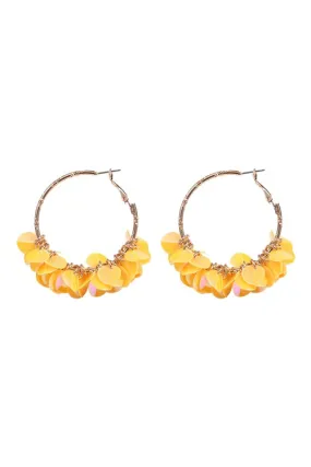 Yellow Sequin Dangle Hoop Earrings